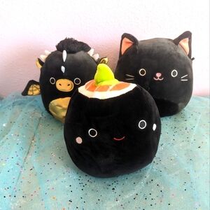 Squishmallows Black 7.5 in bundle (Shozo sushi, Jack cat, luxmen dragon)